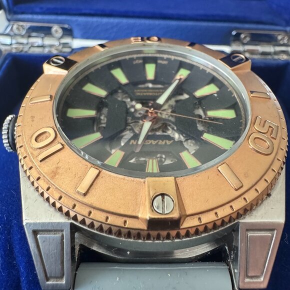 Aragon Silverjet 8N24 Miyota Skeleton Automatic Watch 50mm - ROSE GOLD - A232ROS - Picture 3 of 12